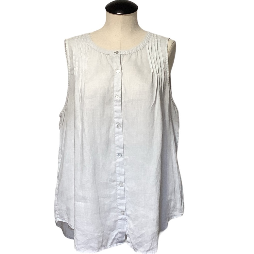 H by HALSTON Linen Button Down or Tie‎ Front Sleeveless Blouse - Size XL